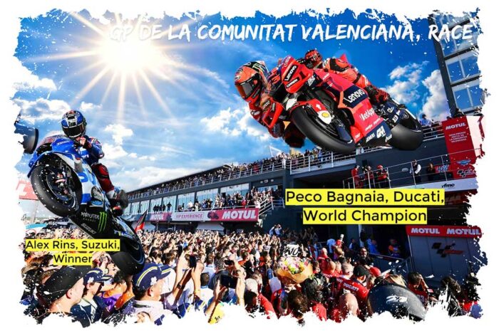 MotoGP : Rins offre un ultime succès à Suzuki, Bagnaia Champion du Monde à Valence