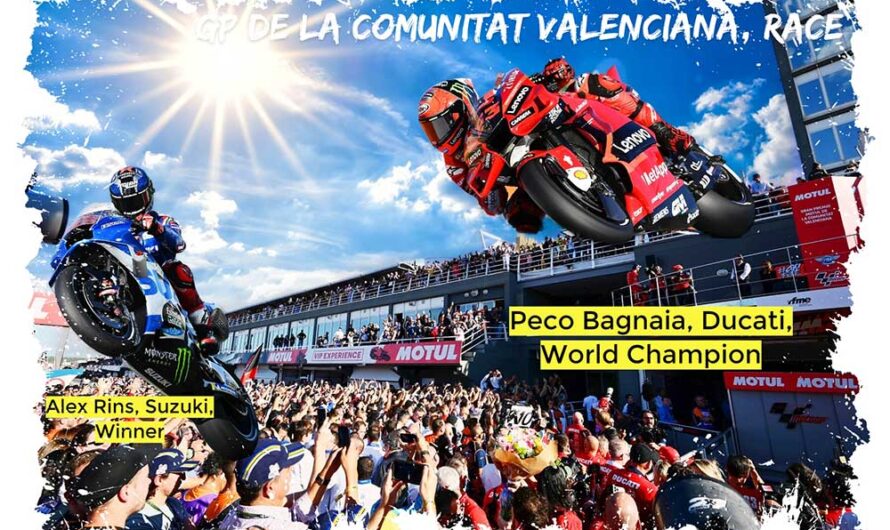 MotoGP : Rins offre un ultime succès à Suzuki, Bagnaia Champion du Monde à Valence