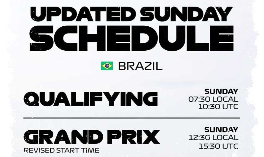 Confirmation des nouveaux horaires de départ pour les qualifications et la course reprogrammées du Grand Prix de Sao Paulo en raison des conditions météorologiques.